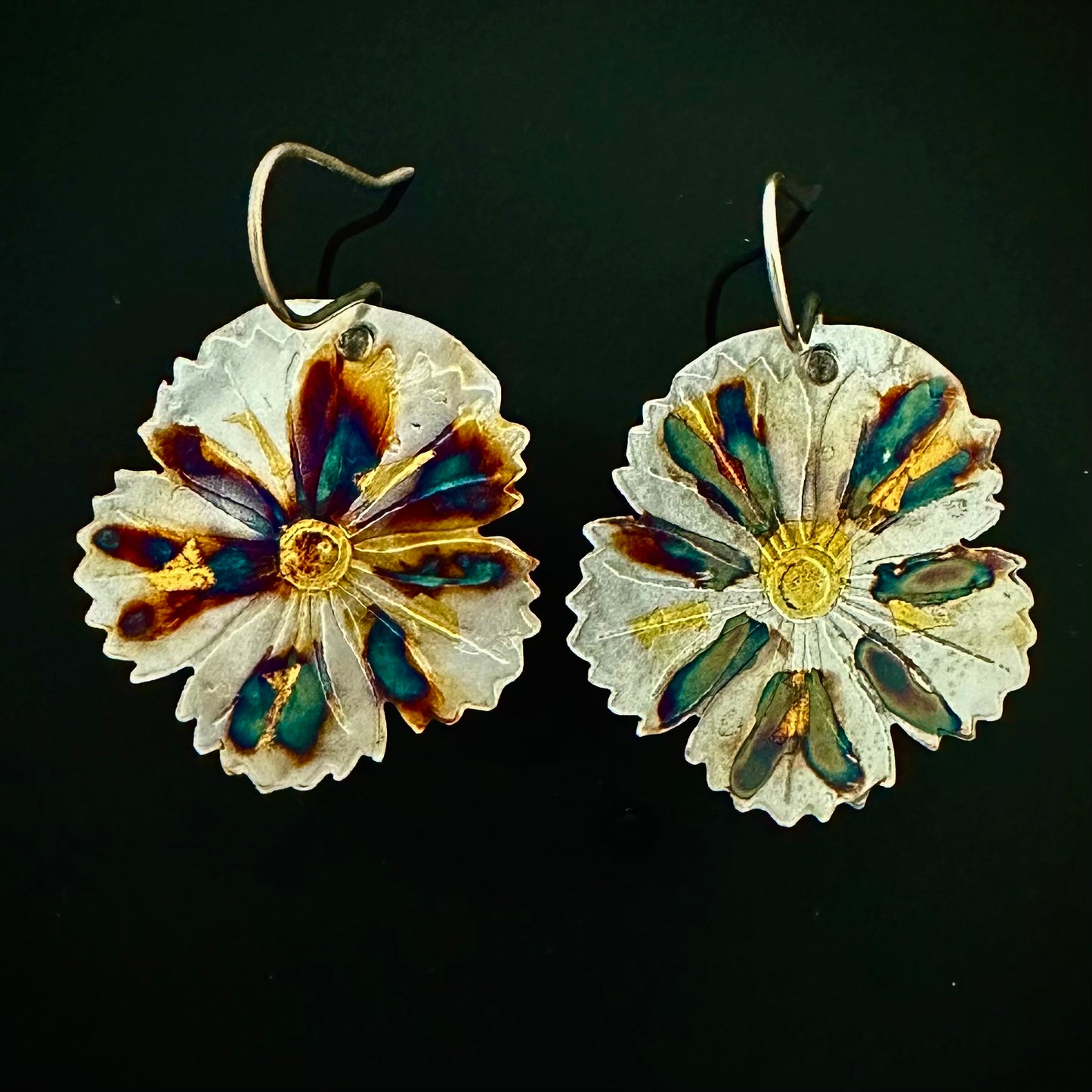 Etched Flower Earrings With Feathery Petals - HIMANI SILVER JEWELRY