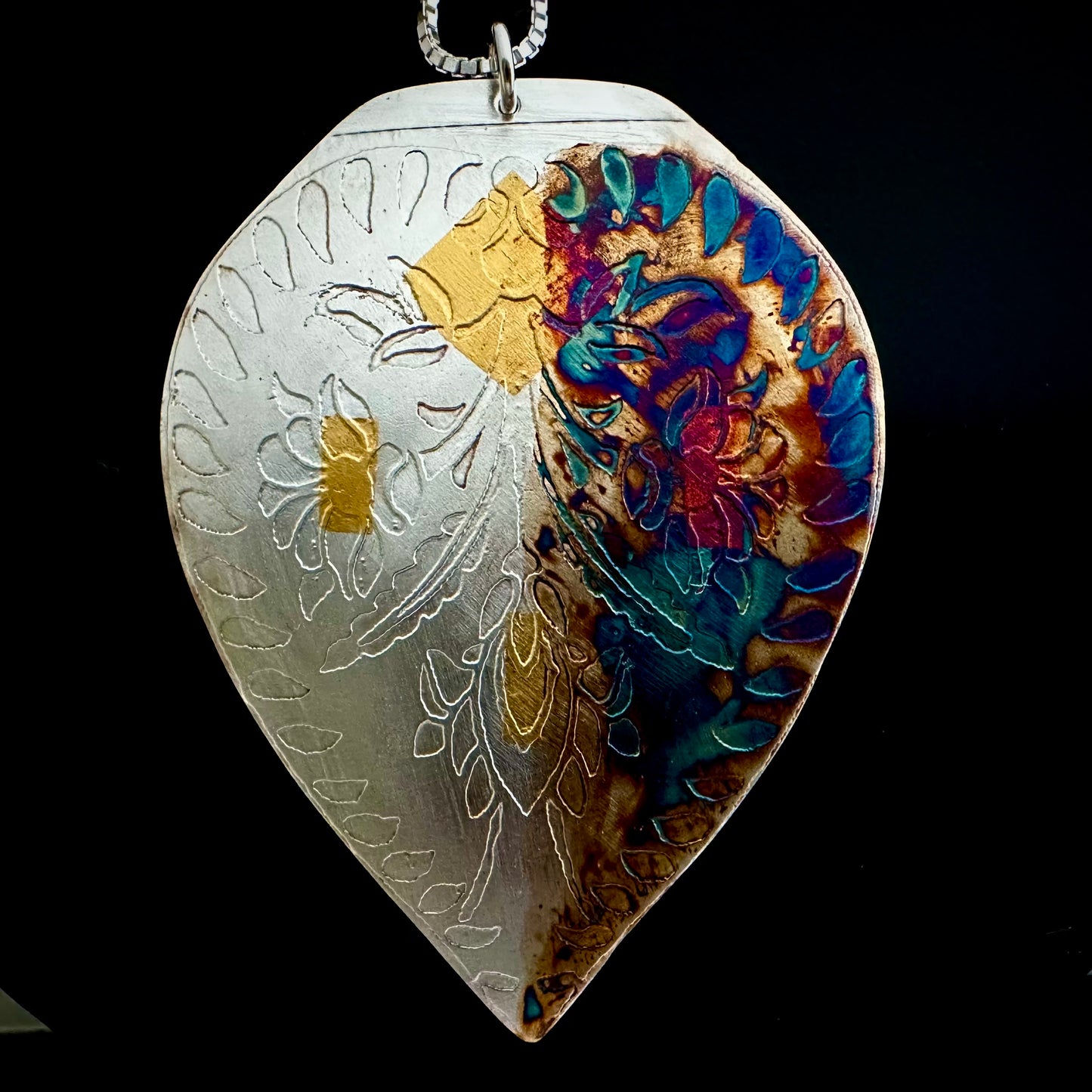 Large Floral Heart Pendant Silver And Gold