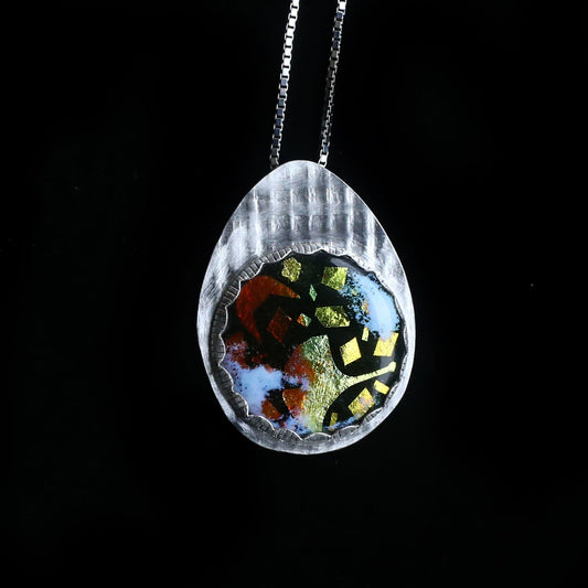 Cloisonne Class Ginkgo Pendant - HIMANI SILVER JEWELRY