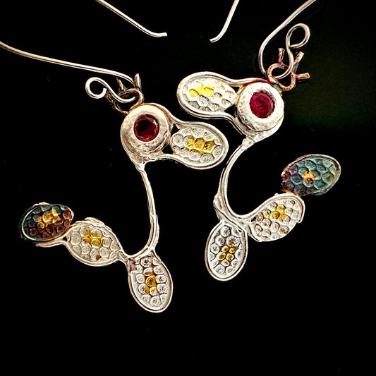 Artsy Peacocks Silver And Gold Earrings