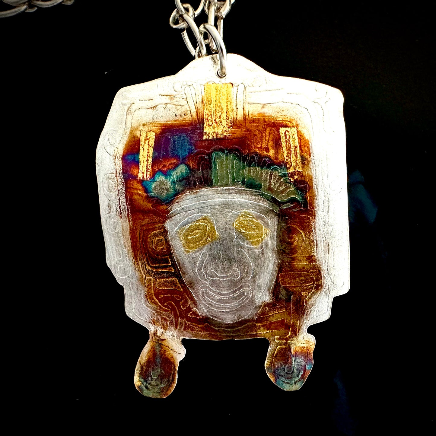 Zapotec Mask Silver And Gold Pendant