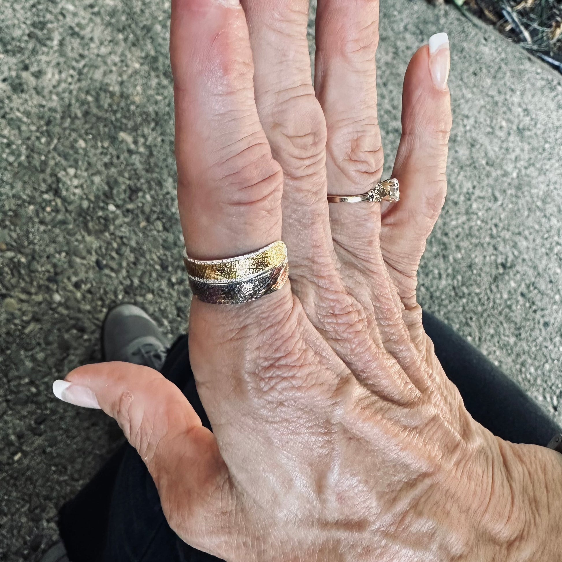 Sage Leaf Ring Pure Silver burnished with 24K Gold foil - HIMANI SILVER JEWELRY