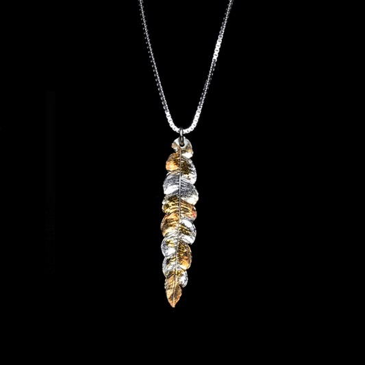 Pure Silver And Gold  Long Leaf Pendant - HIMANI SILVER JEWELRY