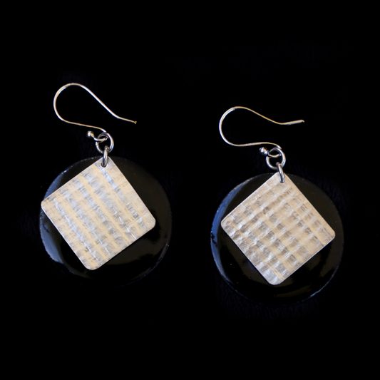 Earrings Enameled Black With Textured Sterling Silver 2 Sided - HIMANI SILVER JEWELRY