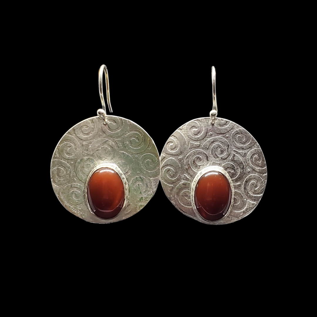 Earrings Carnelian On Textured Sterling Silver - HIMANI SILVER JEWELRY