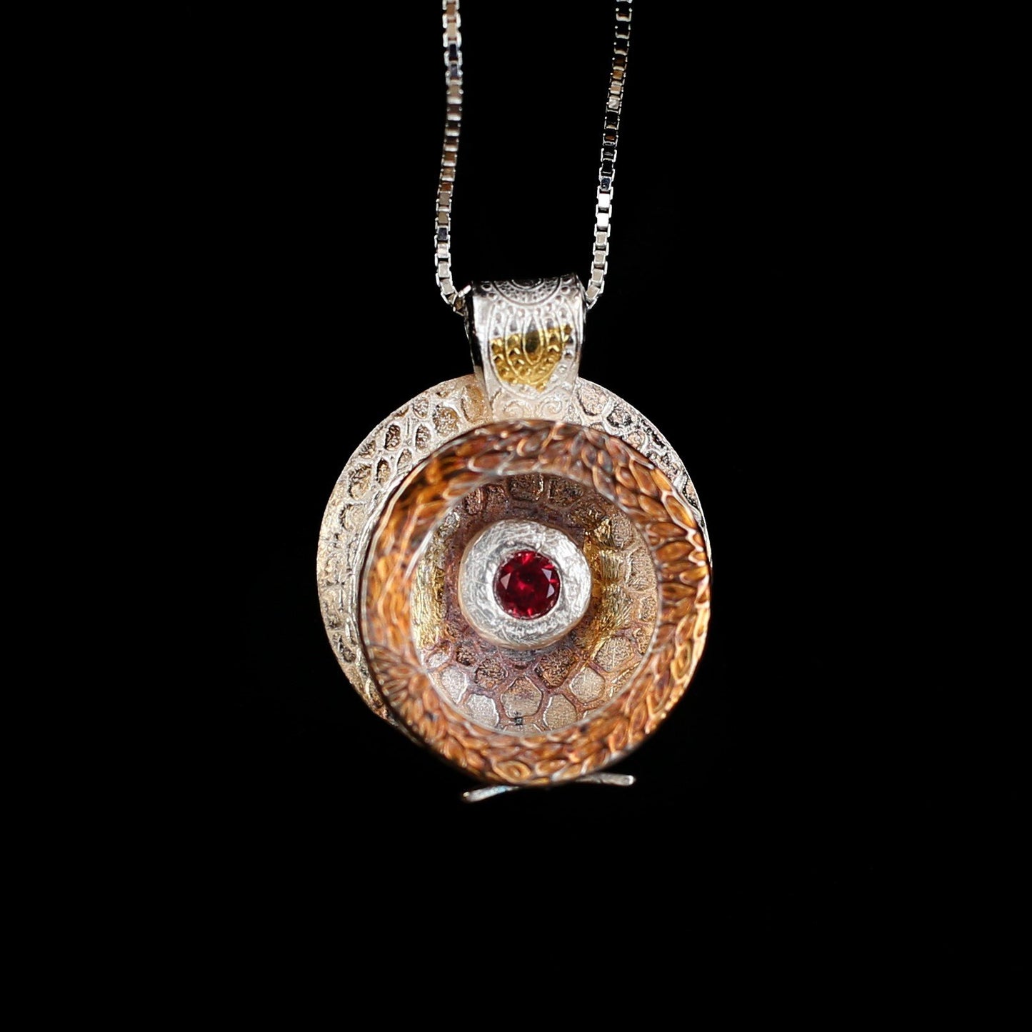 Chrysanthemum Box Pendant With Red Lab Ruby And Dragonfly - HIMANI SILVER JEWELRY