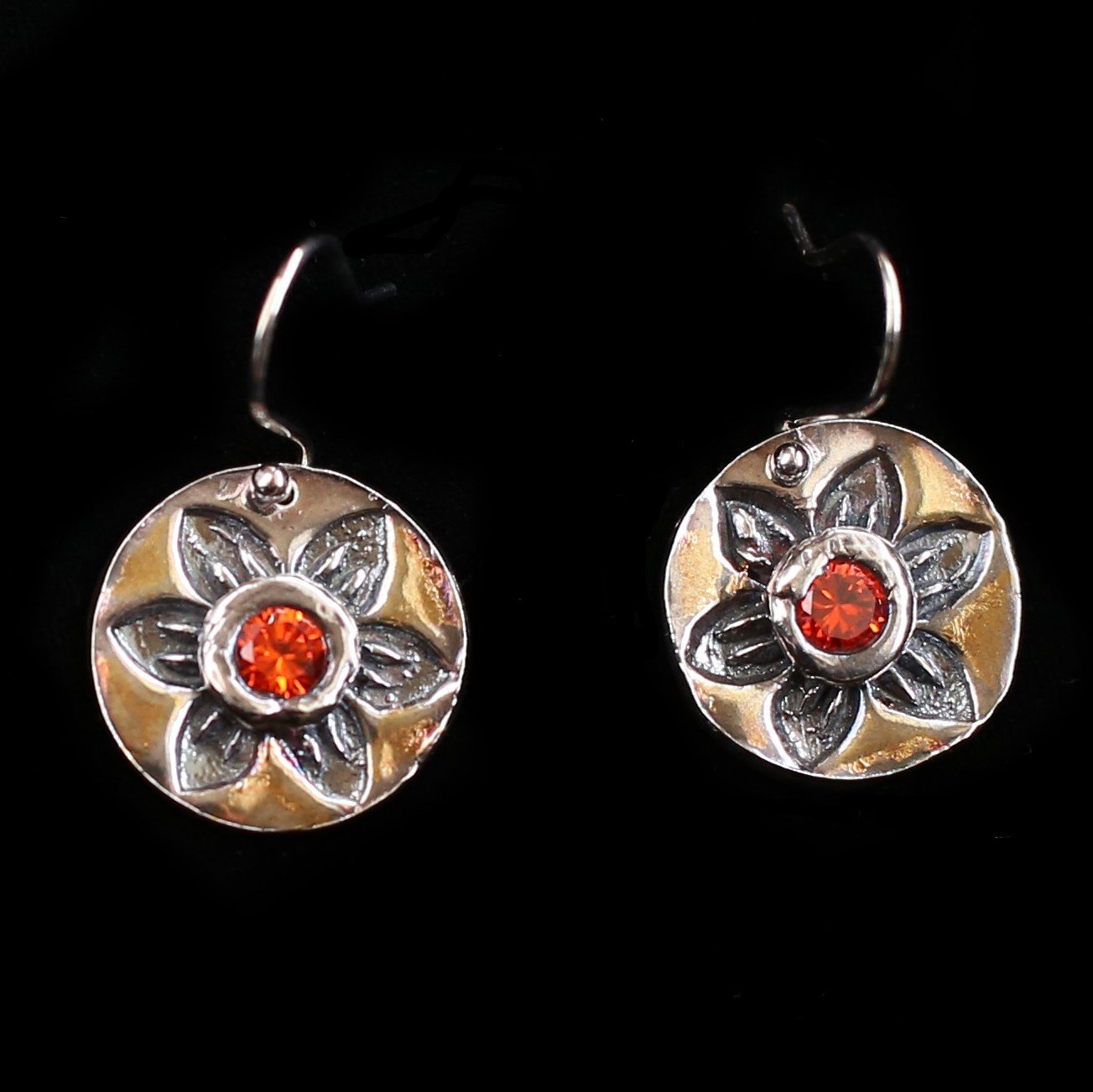 Classical Indian Floral Earrings with Hessonite Garnet - HIMANI SILVER JEWELRY