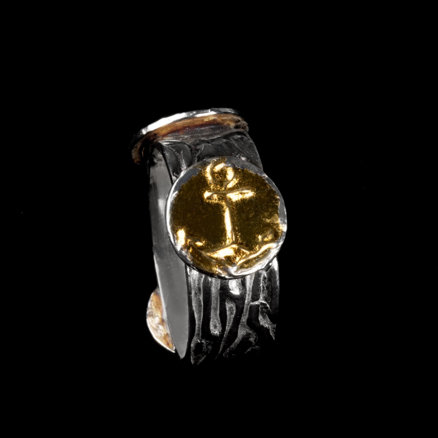 Ring Nautical theme pure silver/ 24K Gold foil