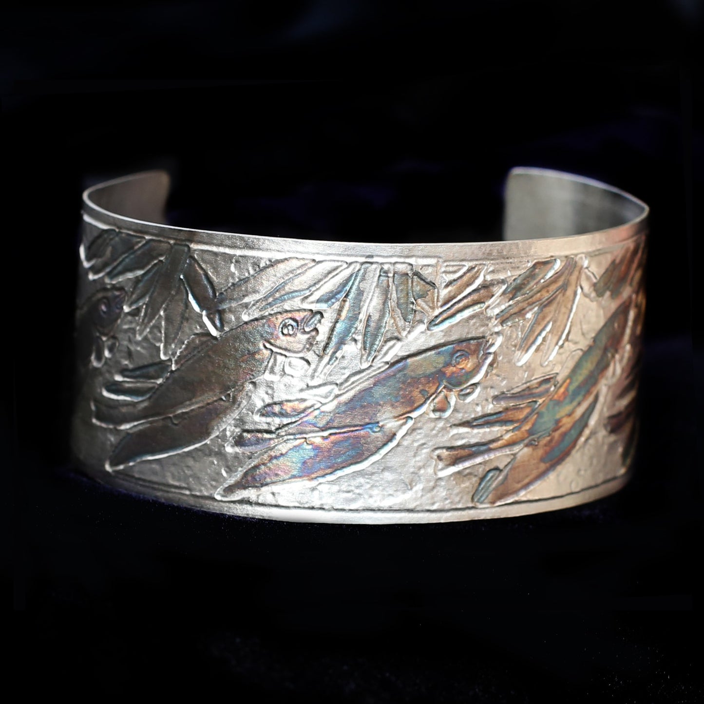 Etched Sterling Silver Koi Fish Cuff - HIMANI SILVER JEWELRY