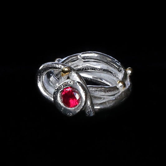 Lacy Pinky Ring with Red Hessonite Garnet - HIMANI SILVER JEWELRY