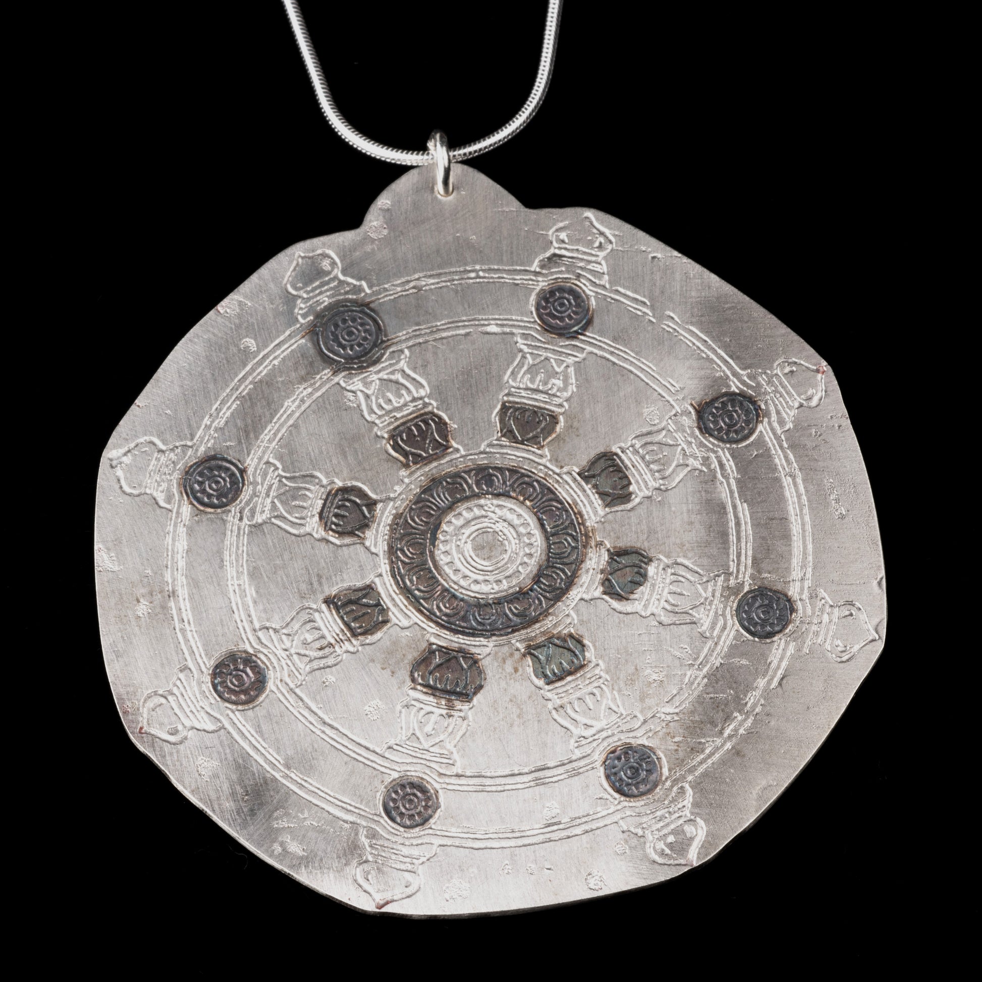 Etched Pendant Indian Wheel Pattern Sterling Silver - HIMANI SILVER JEWELRY