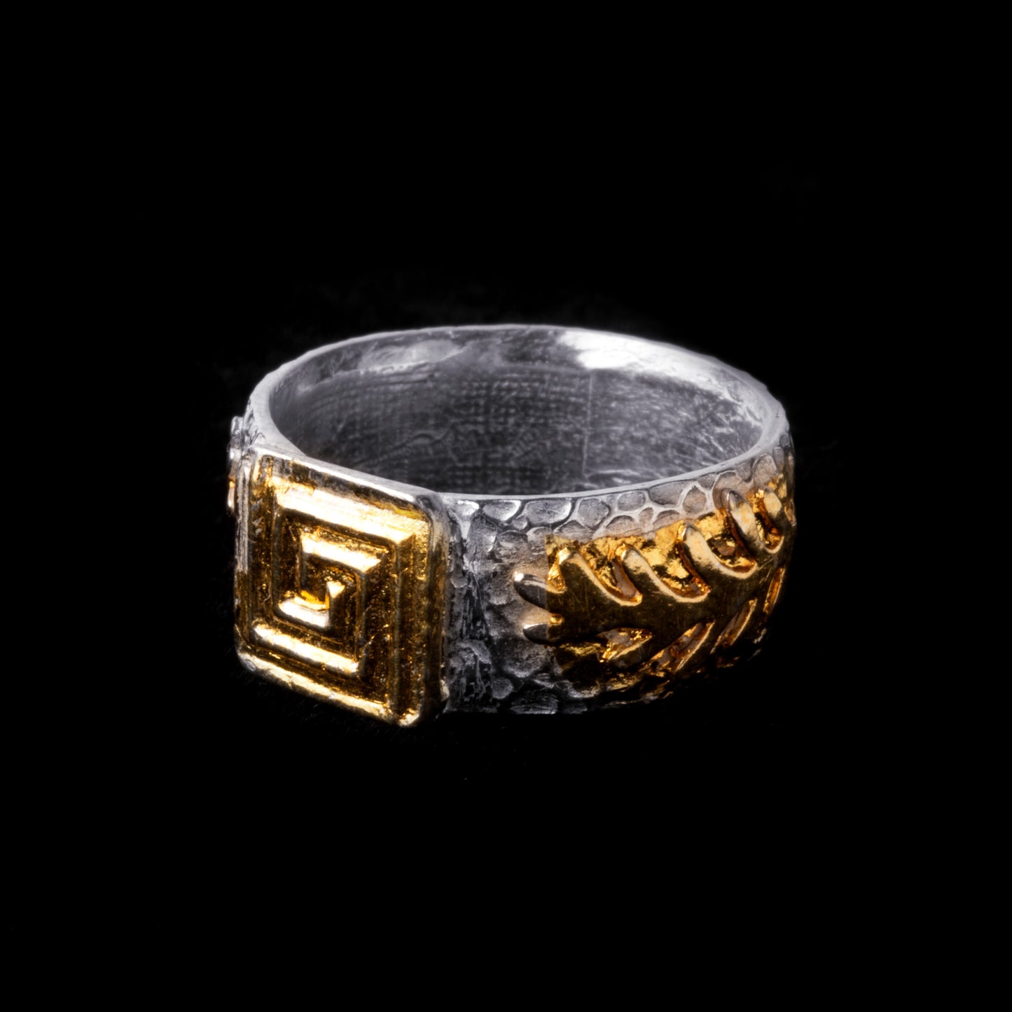 Ring Square Maze and Leaf Pattern - HIMANI SILVER JEWELRY