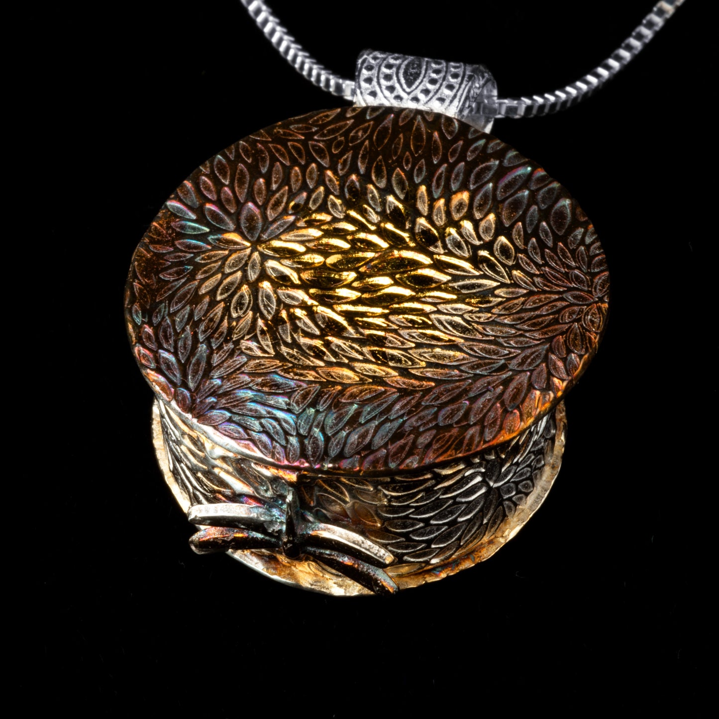 Chrysanthemum Box Pendant With Red Lab Ruby And Dragonfly - HIMANI SILVER JEWELRY