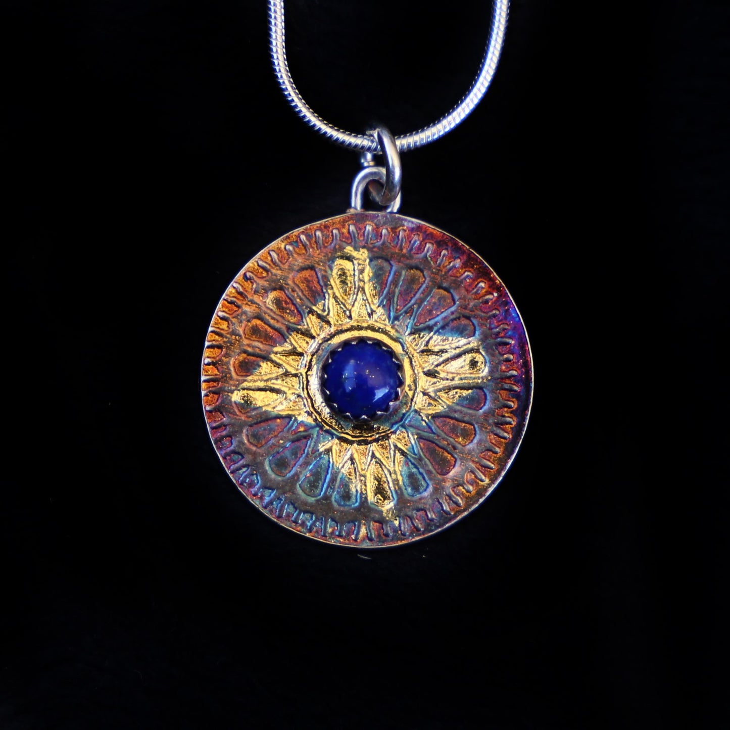 Lapis Pendant With Petal Pattern - HIMANI SILVER JEWELRY