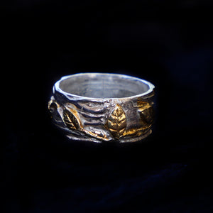 Seaweed Leaf Ring - Pure Silver with 24K Gold