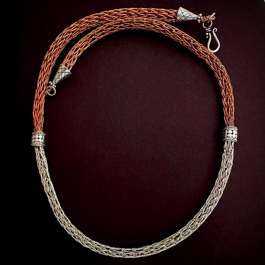 Silver And Copper Wire Viking Knit Necklace