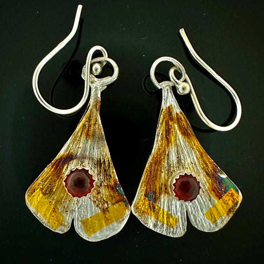 Ginkgo Leaf Earrings With Garnets - HIMANI SILVER JEWELRY