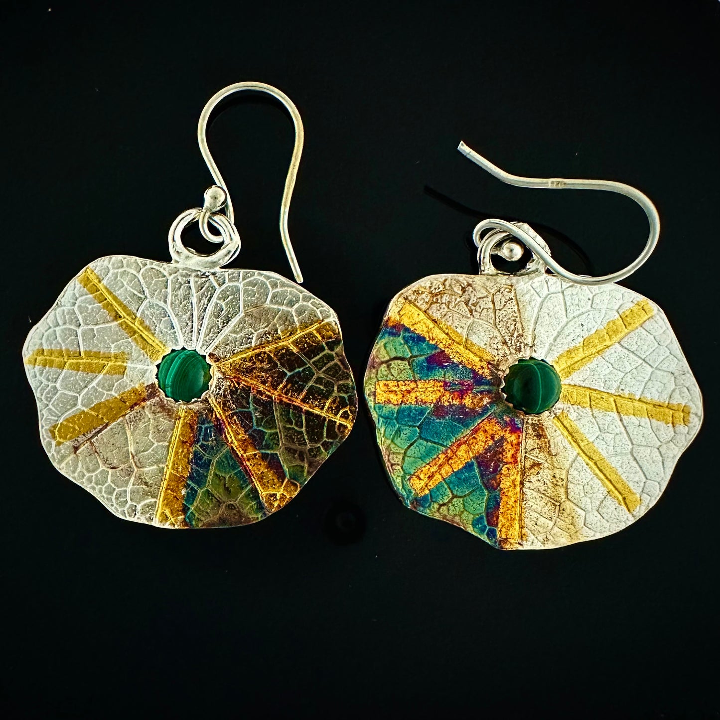 Nasturtium Leaf Earrings With Malachite Stone - HIMANI SILVER JEWELRY