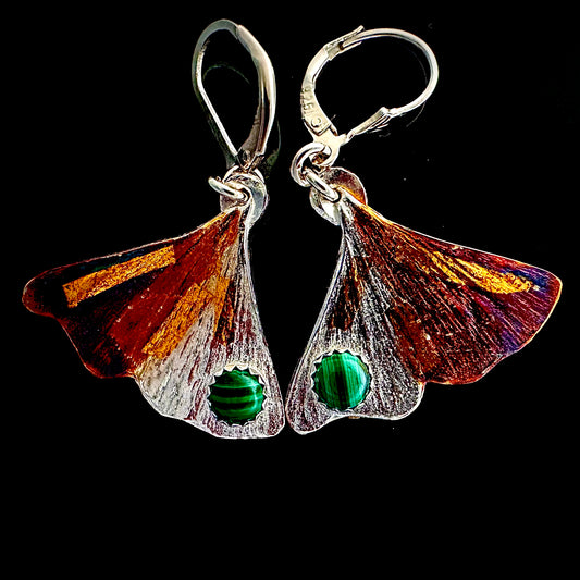 Ginkgo Leaf Earrings With Malachite