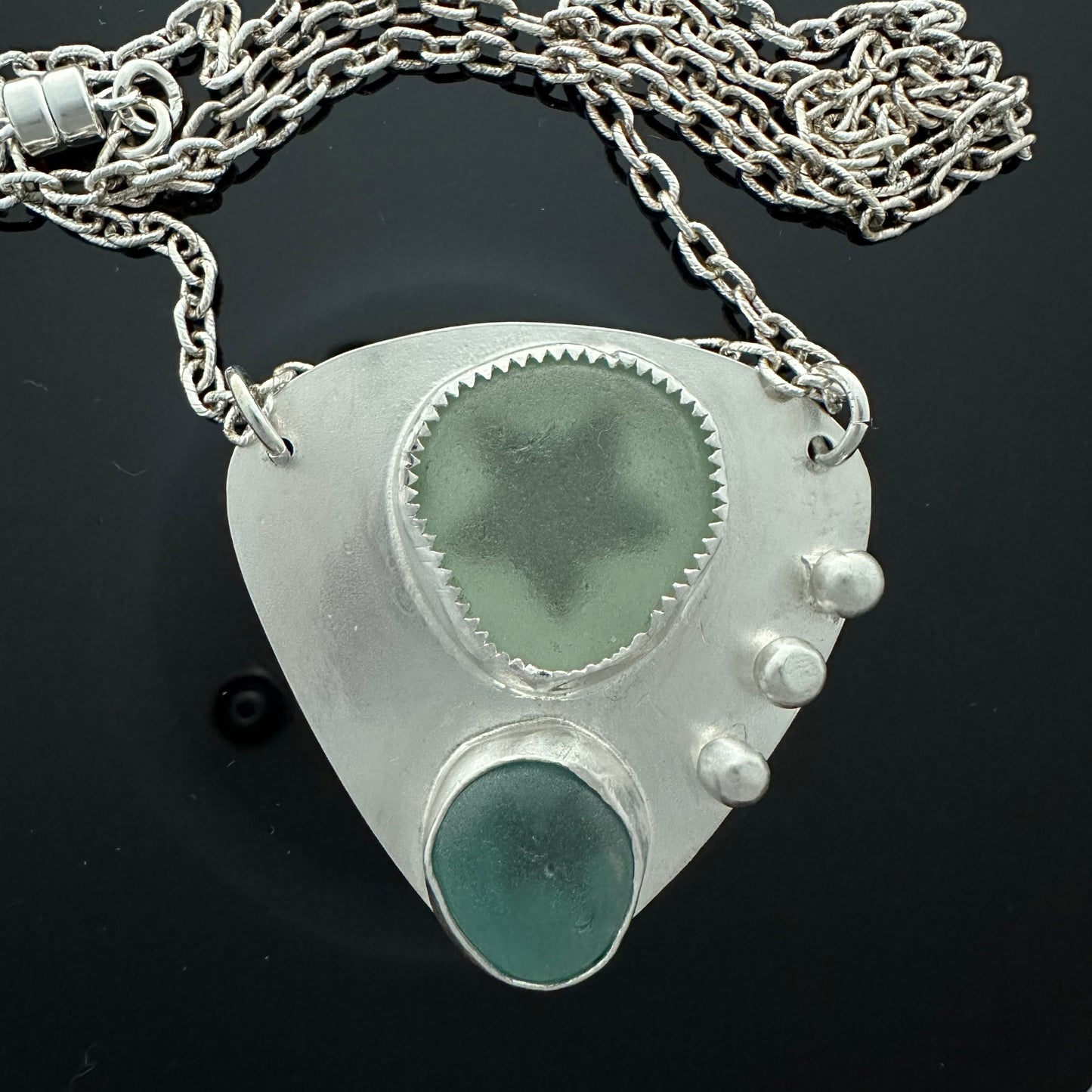 Two Pieces Seaglass Pendant On Sterling Silver