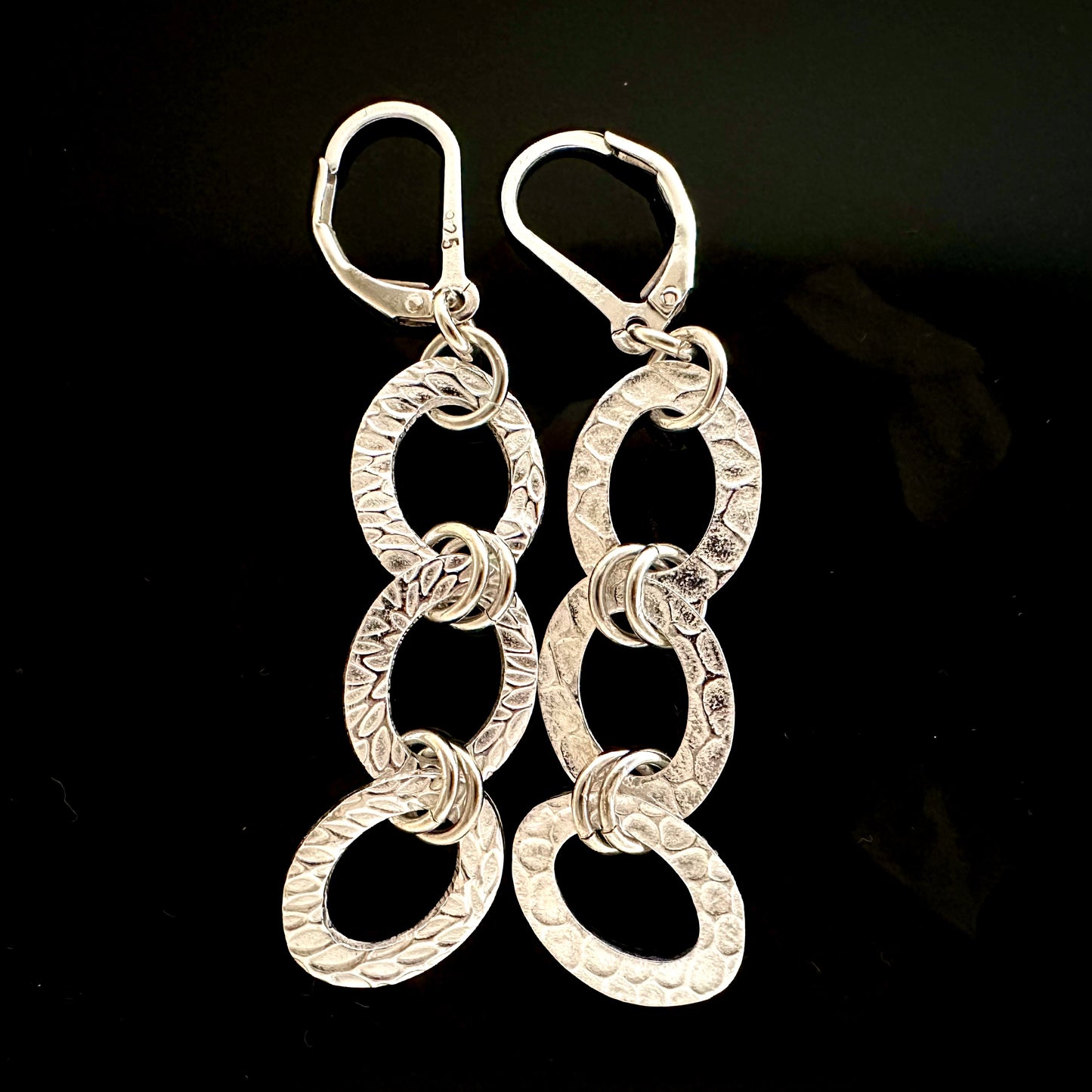 3 Hoop Pure Silver Chrysanthemum Petal Texture Earrings