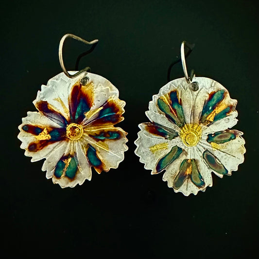 Etched Flower Earrings With Feathery Petals - HIMANI SILVER JEWELRY