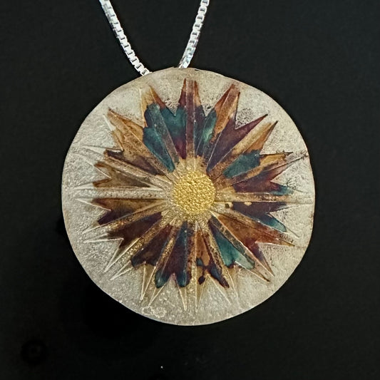 Etched Sterling Silver Sunburst Pendant - HIMANI SILVER JEWELRY