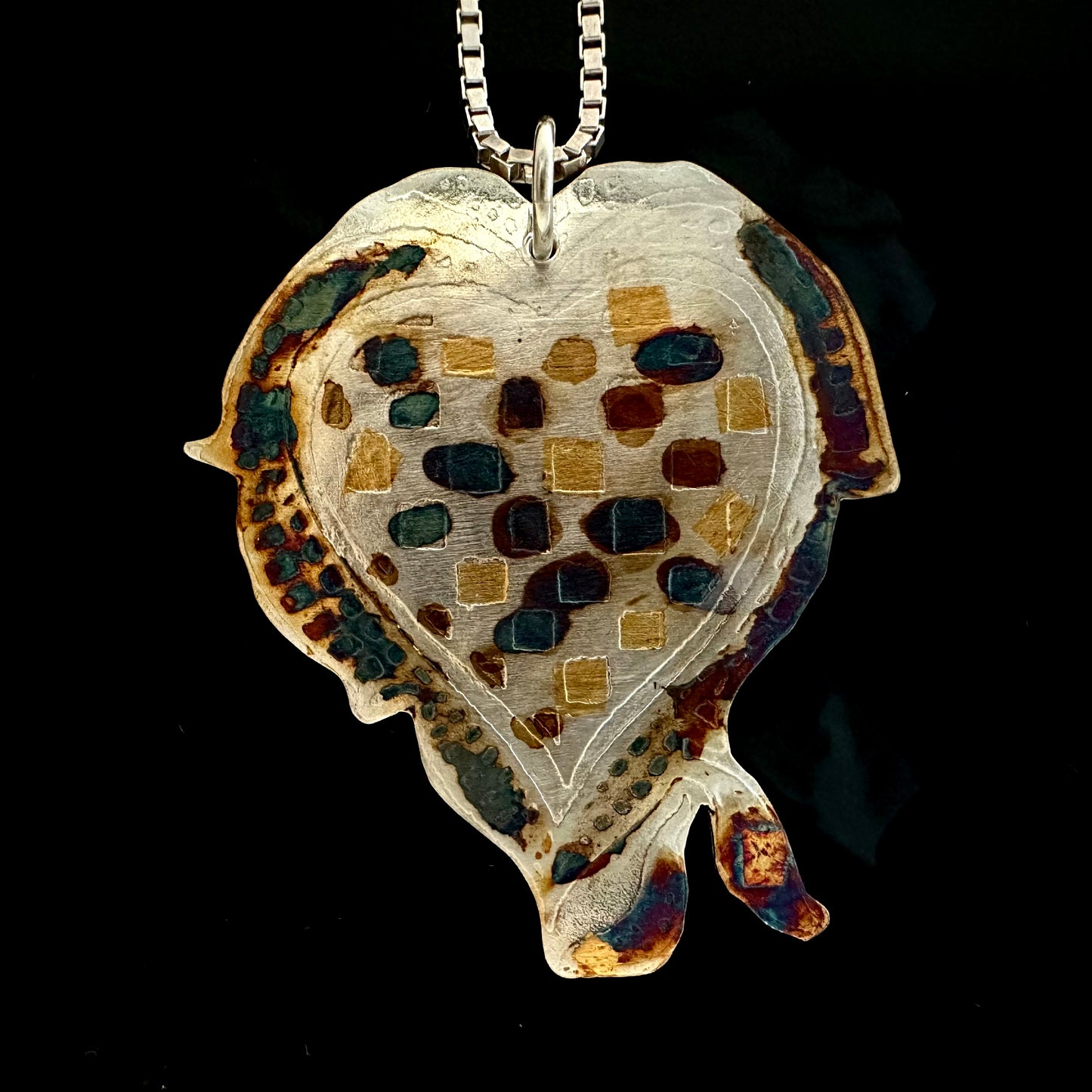 Etched Checkerboard Heart Pendant