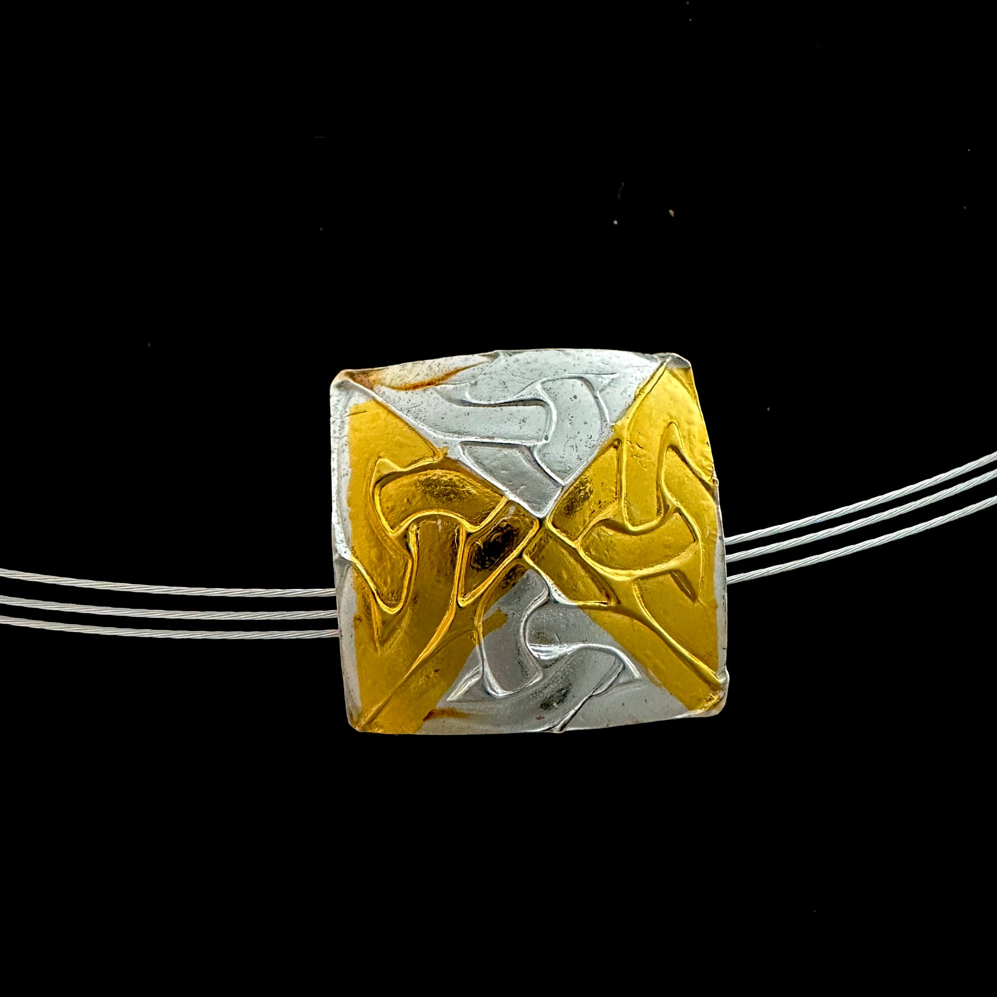 Two Sided Silver And Gold Pendant Unique Design - HIMANI SILVER JEWELRY