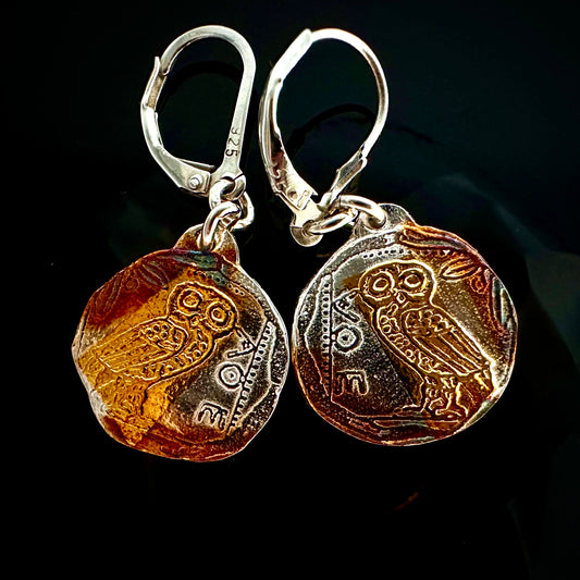 Ancient Greek Coin Earrings With Owls