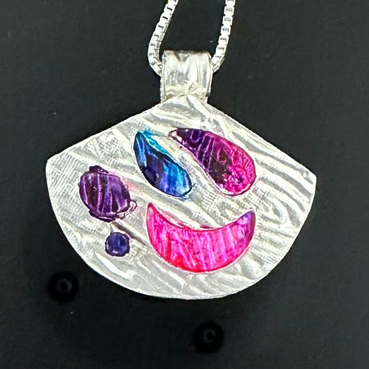 Pink Crescent Moon Pure Silver Pendant