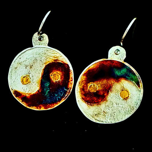 Yin and Yang Etched Sterling Silver Earrings - HIMANI SILVER JEWELRY