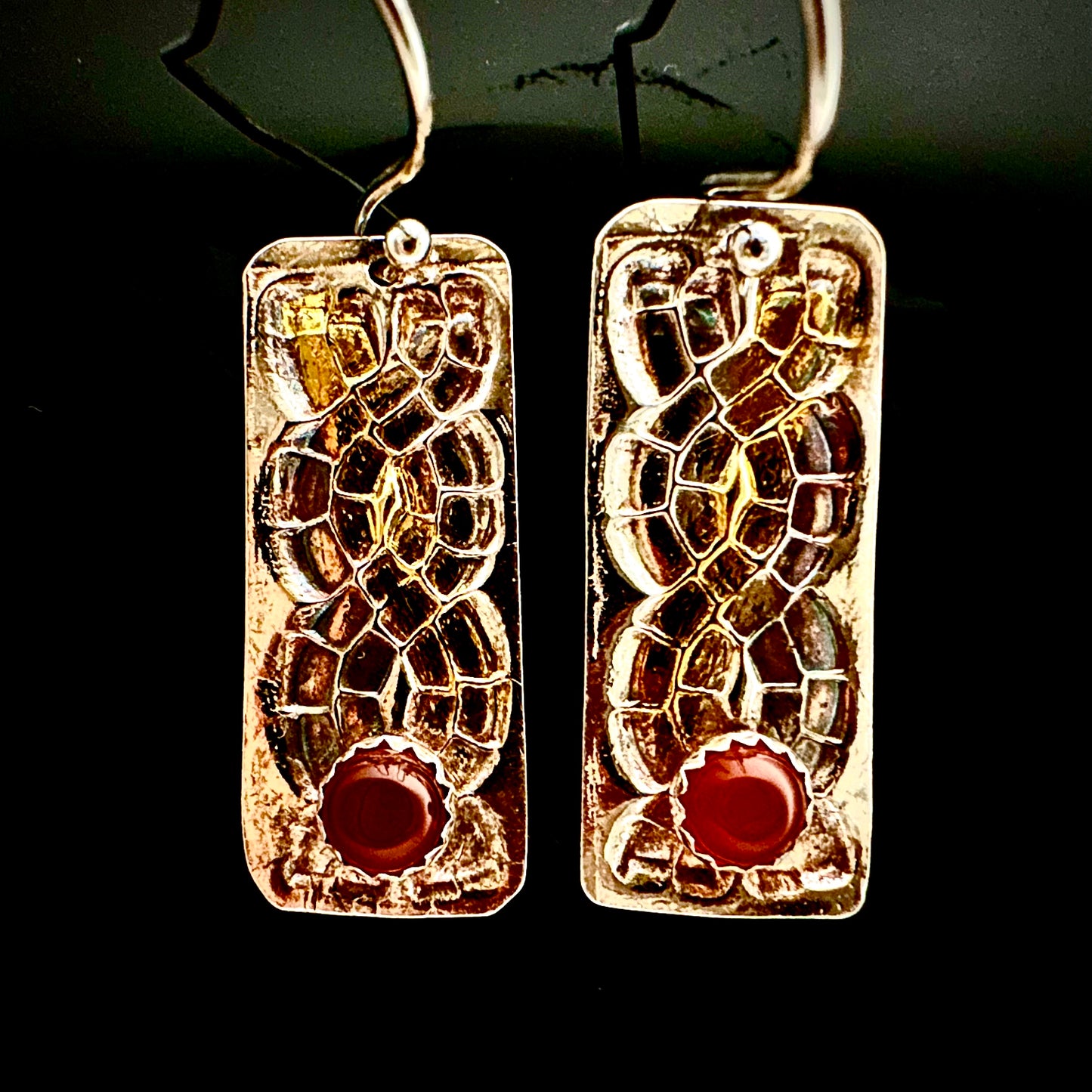 Double Helix Mosaic Earrings With Carnelian Stone