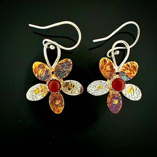 Flower Earrings With Carnelian Center - HIMANI SILVER JEWELRY