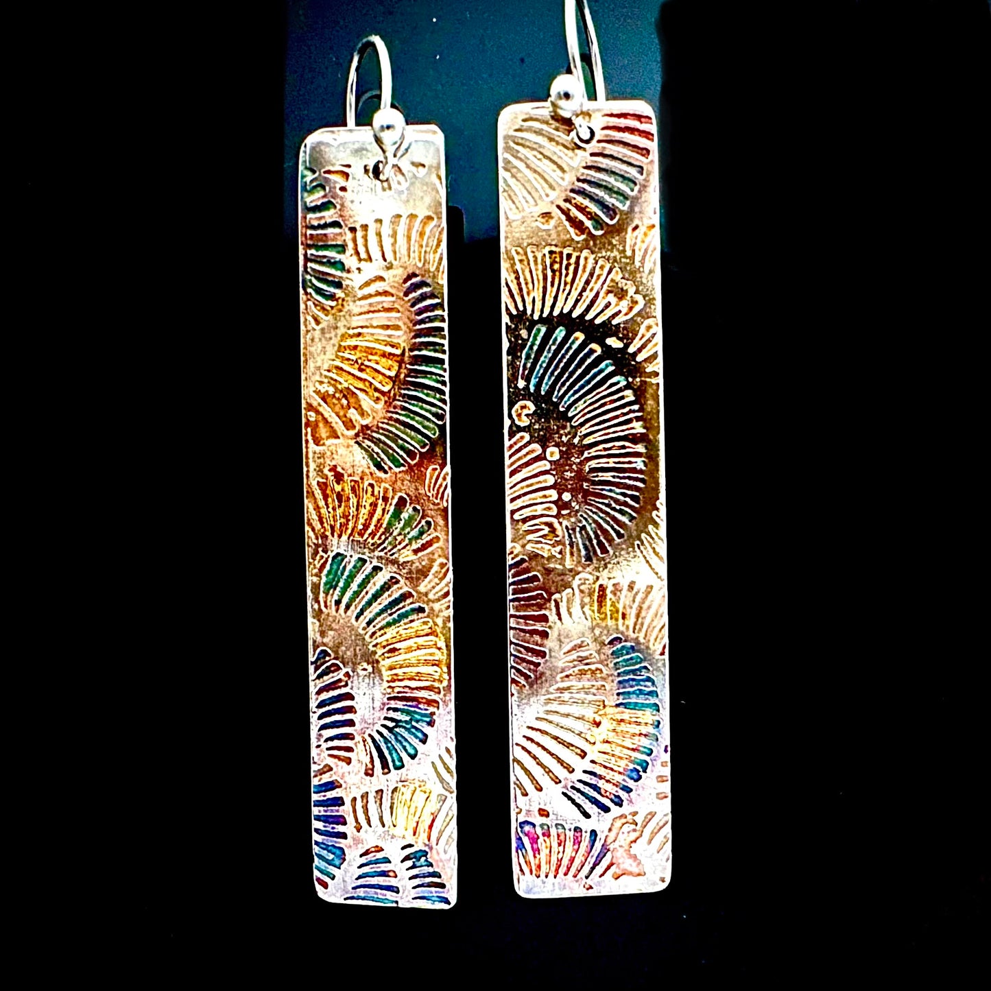 Etched Silver And Gold Fan Pattern Earrings