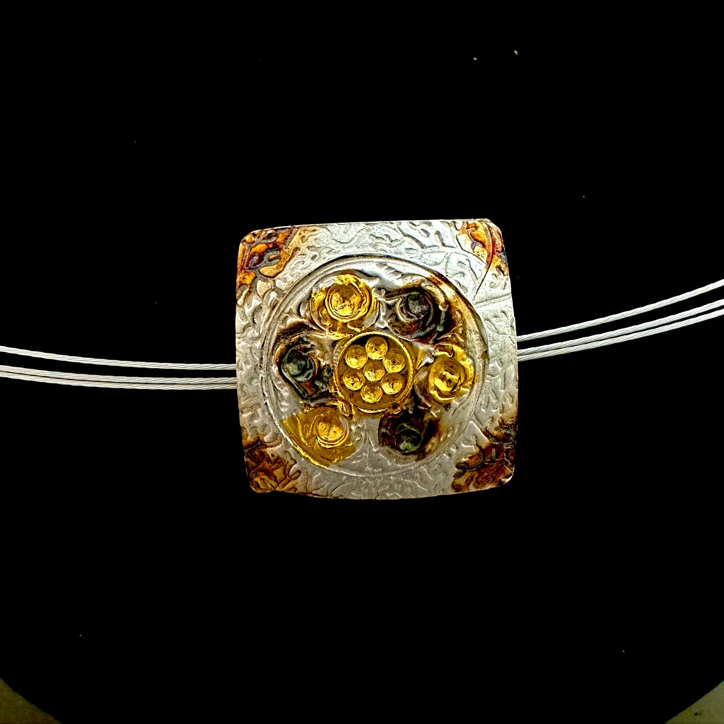 Two Sided Silver And Gold Pendant Unique Design - HIMANI SILVER JEWELRY