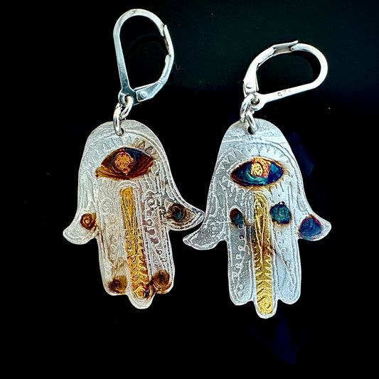 Gold and Silver Hamza Earrings