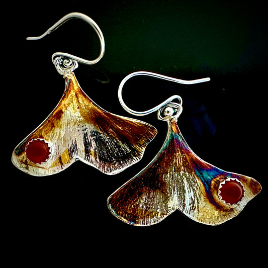 Ginkgo Earrings with Carnelian Stone