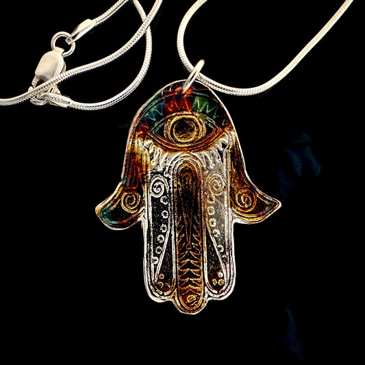 Gold and Silver Hamza Pendant