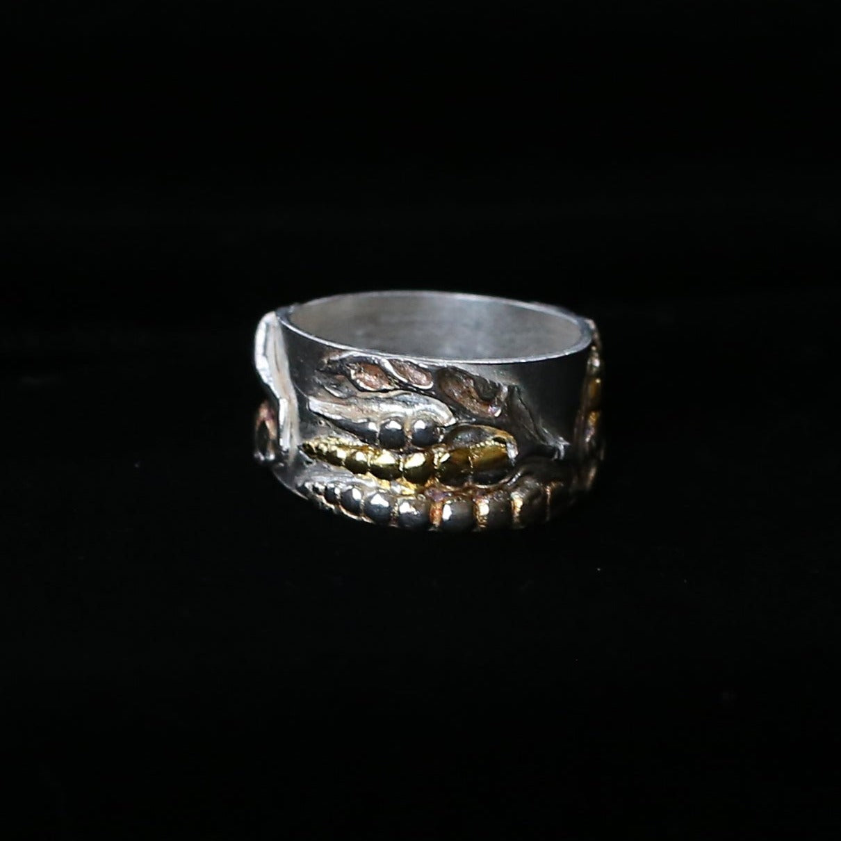 Ring Silver and Gold Seaweed Kelp Texture - HIMANI SILVER JEWELRY