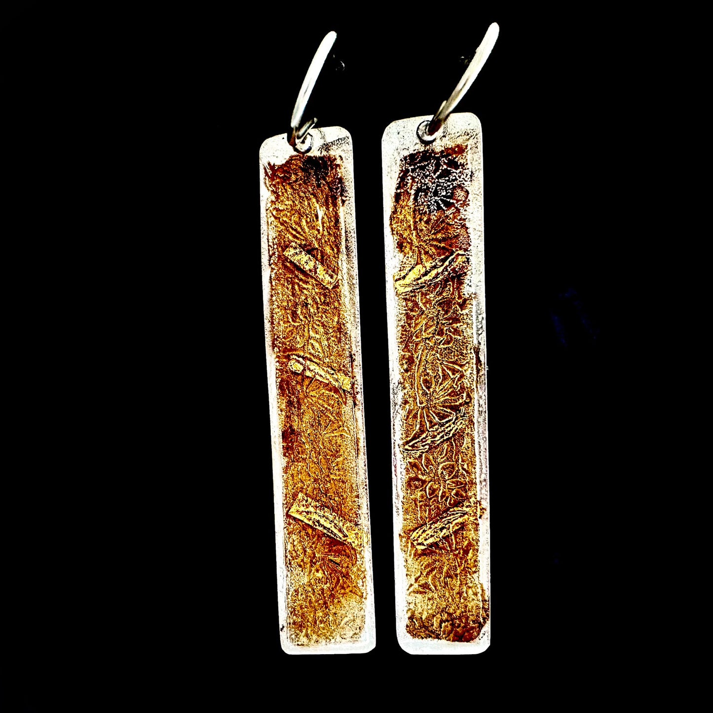 Etched Floral Indian Design Long Gold And Silver Earrings