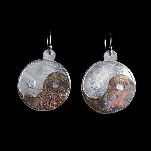 Etched Yin And Yang Sterling Silver Earrings