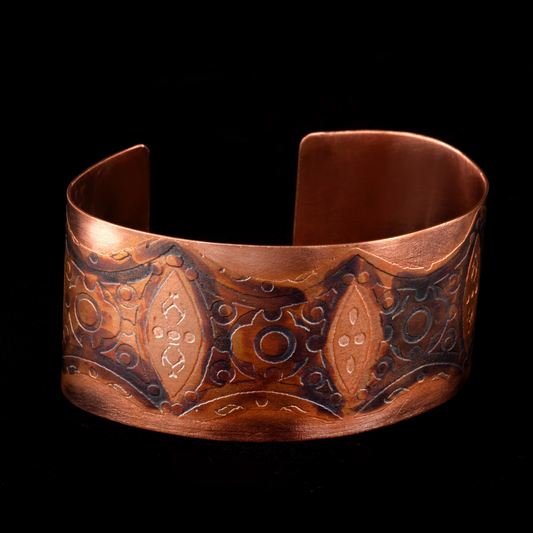 Etched Copper Cuff Wide - HIMANI SILVER JEWELRY