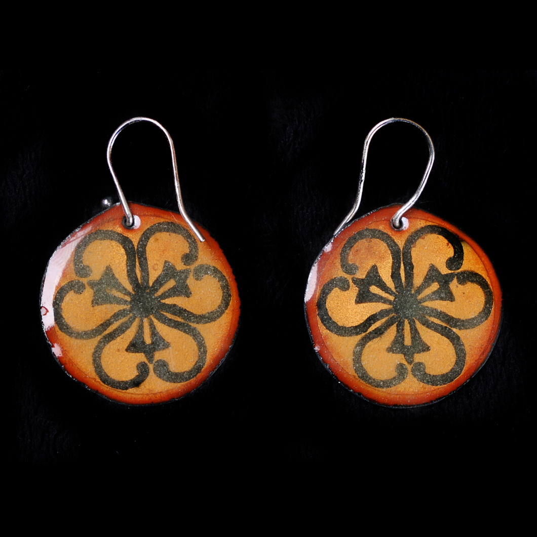 Etched Copper Earrings with Intertwined Hearts Design 2 Sided
