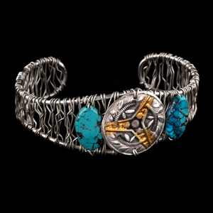 Pure Silver Medallion with Turquoise Cuff