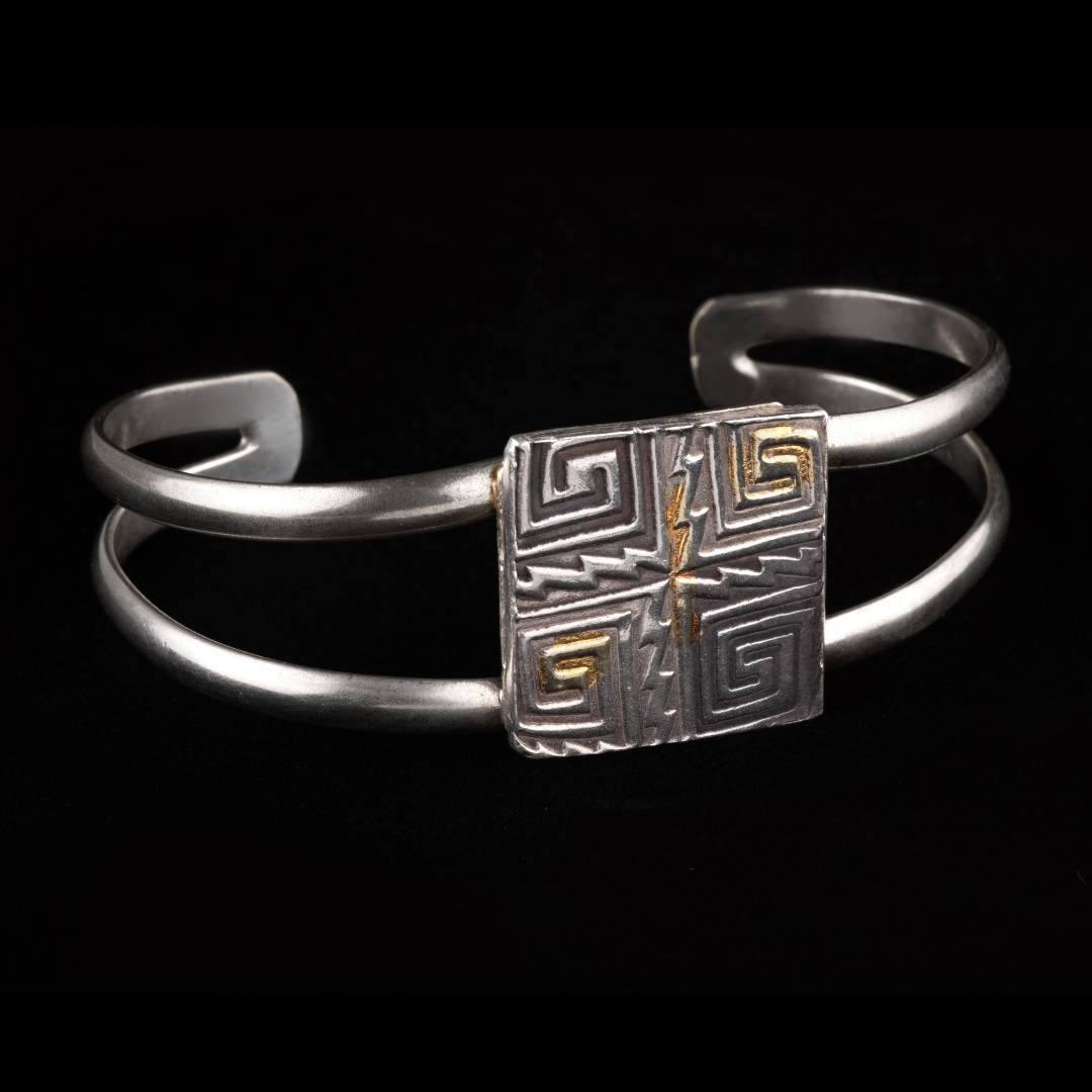 Silver Cuff with Square Geometric Pattern - HIMANI SILVER JEWELRY