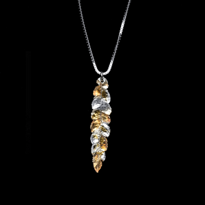 Pure Silver And Gold  Long Leaf Pendant