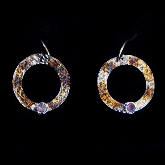 Alexandrite Hoop Earrings with Snakeskin Pattern - HIMANI SILVER JEWELRY