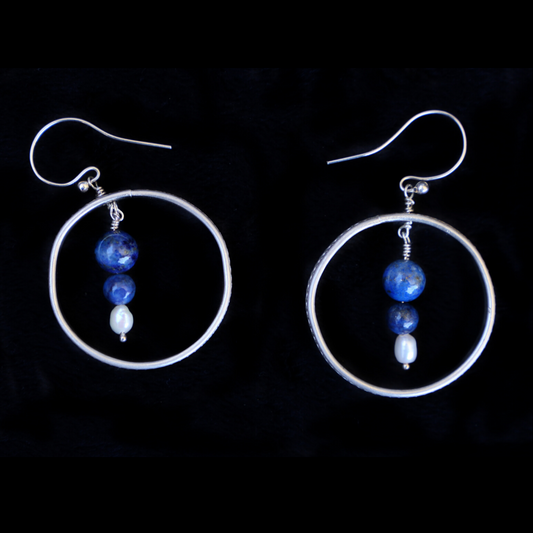 Earring Hoops Blue Lapis And Pearls - HIMANI SILVER JEWELRY