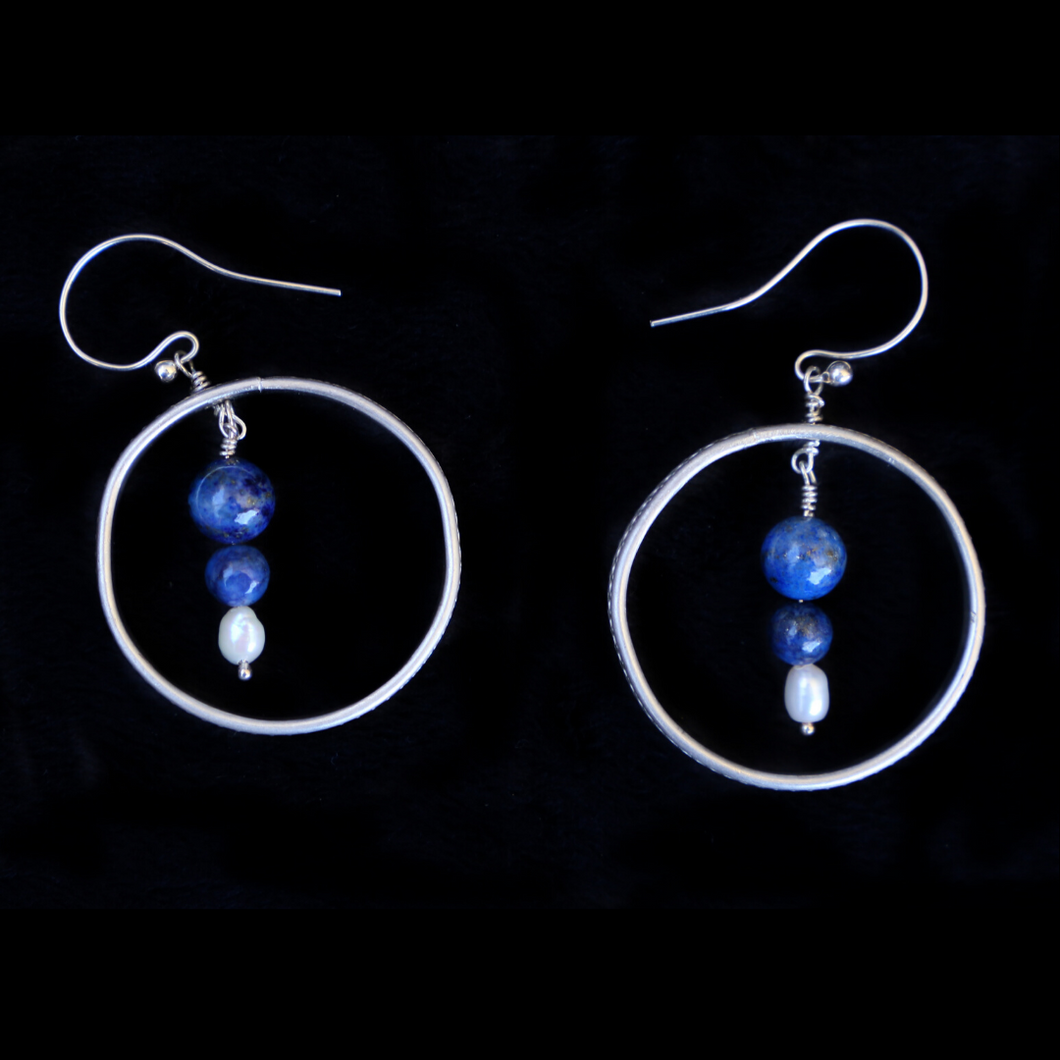 Earring Hoops Blue Lapis And Pearls